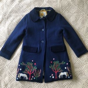 Mini Boden 5-6Y embroidered unicorn coat VGUC
